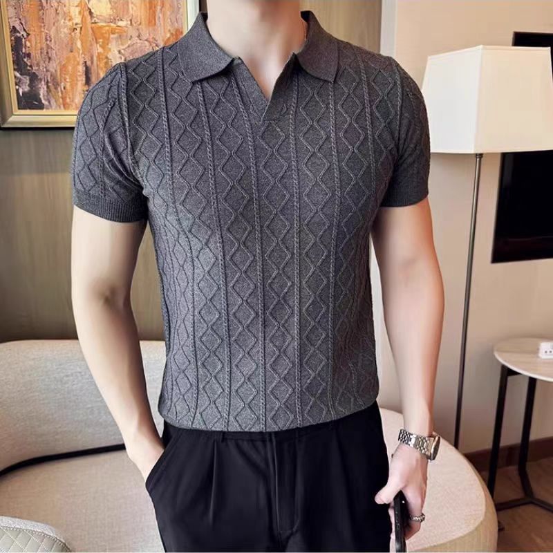 Herren Elegantes Strick-Polohemd mit dekorativer Struktur Drune