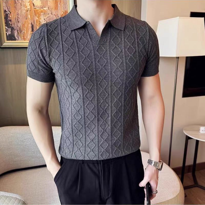 Herren Elegantes Strick-Polohemd mit dekorativer Struktur Drune