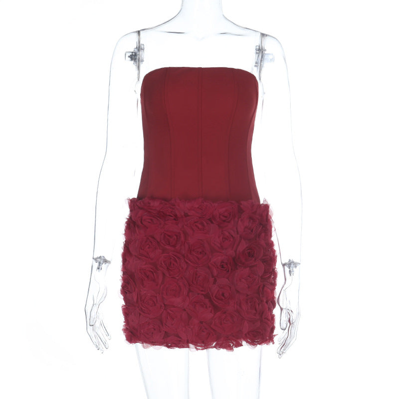 Damen figurbetontes Cocktailkleid mit Blumenapplikationen Drune