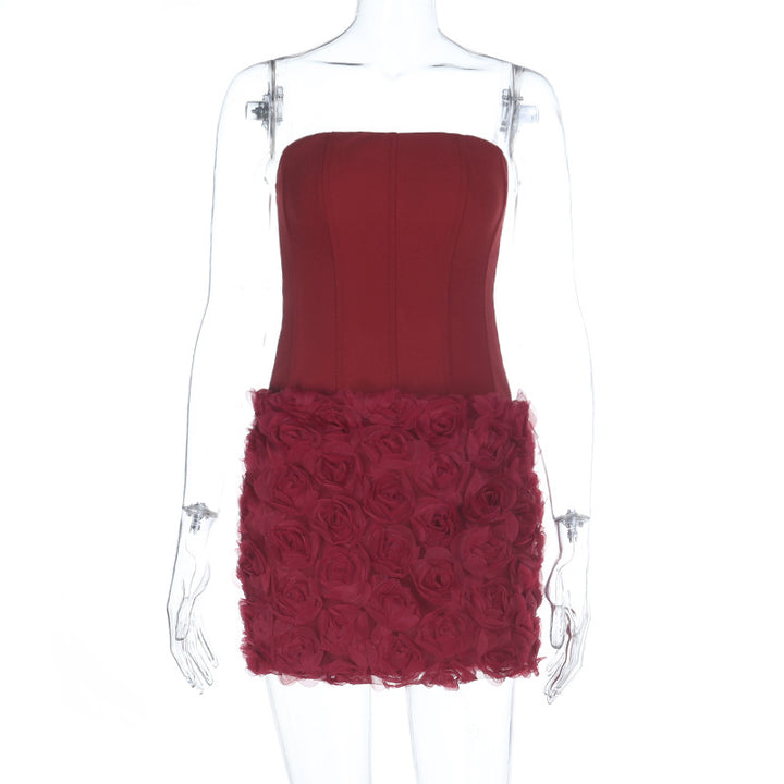Damen figurbetontes Cocktailkleid mit Blumenapplikationen Drune