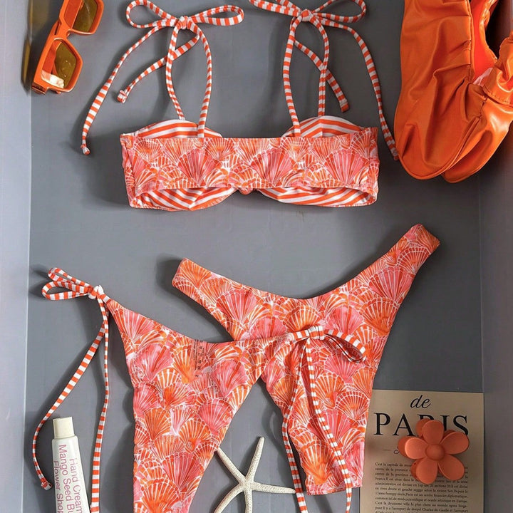 Damen Bandeau-Bikini mit Rüschen und seitlichen Bindebändern Drune