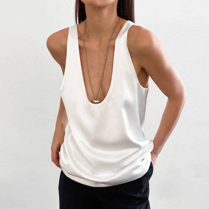 Drune | Frauen Satin U Hals T-shirt Ärmelloses Top