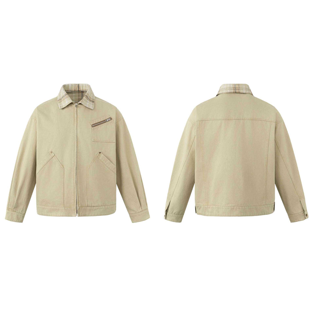 Herren Kurz geschnittener Canvas-Workwear-Blouson mit Karokragen und Zip-Brusttasche Drune