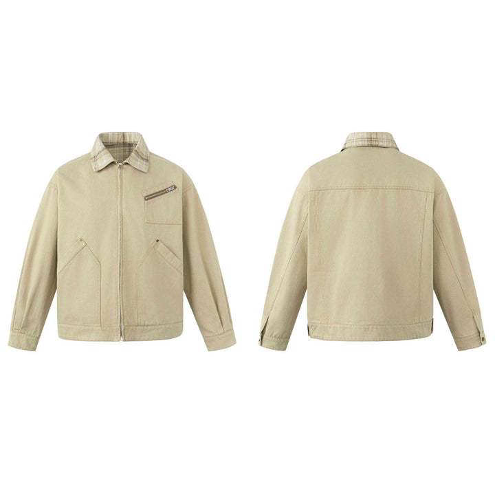 Herren Kurz geschnittener Canvas-Workwear-Blouson mit Karokragen und Zip-Brusttasche Drune