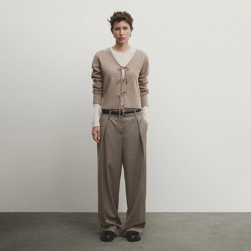 Damen kuschelige Strickjacke mit Bindegürtel und V-Ausschnitt Drune