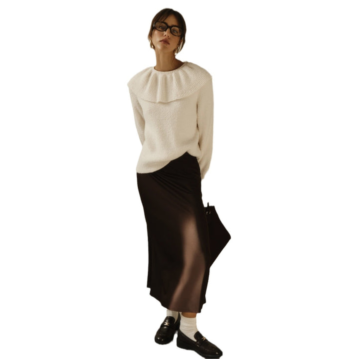 Damen Pullover mit weitem Rollkragen und Volantärmeln Drune