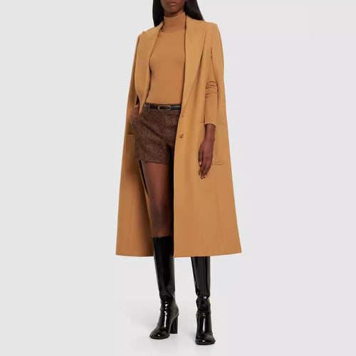 Damen Cape-inspirierter Maxilanger Mantel aus Wollmix mit schmalem Revers Drune