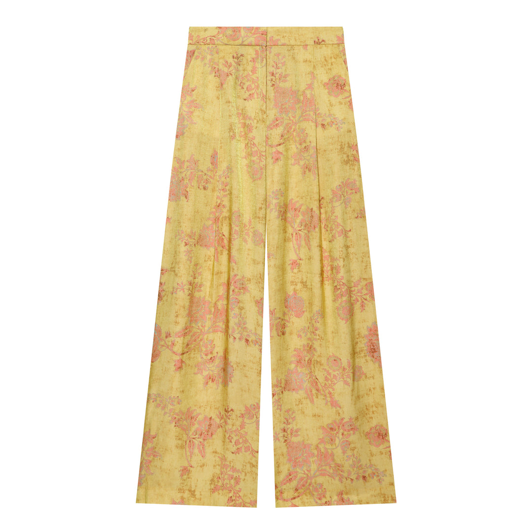Damen Hochtaillierte Palazzo‑Hose aus Brokat‑Jacquard mit weitem Bein Drune
