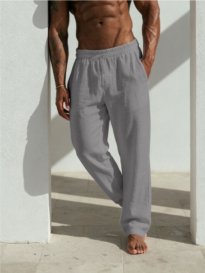 Herren Sommerliche Relaxhose aus Leinenmischung mit geradem Bein und Tunnelzug Drune