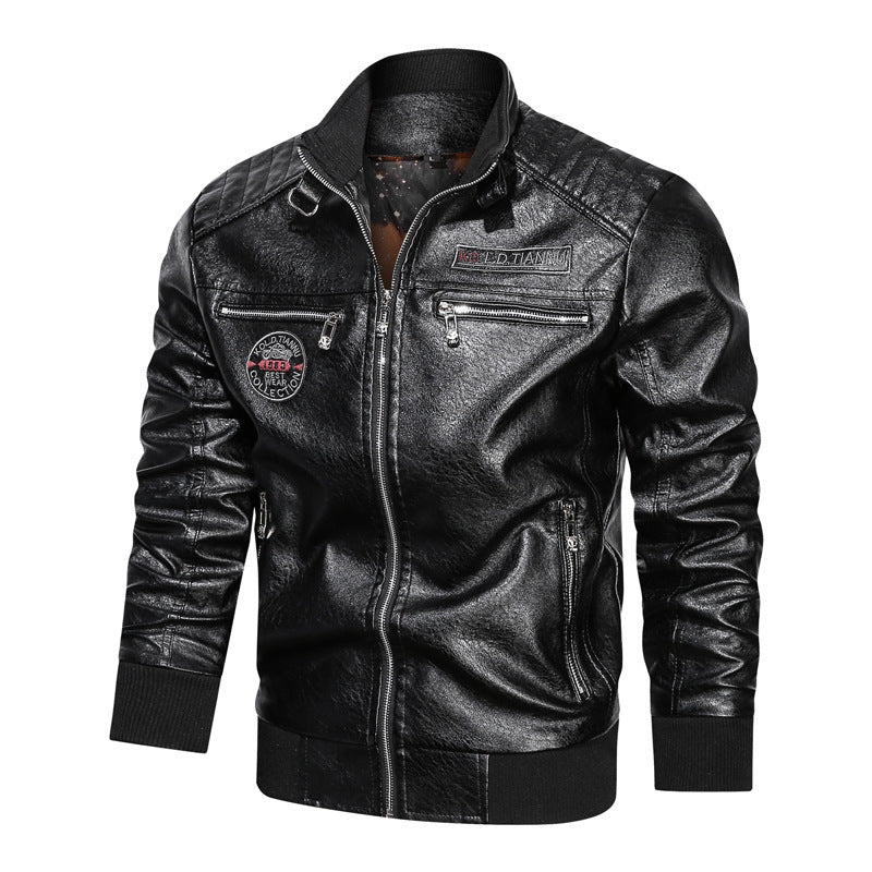 Herren Kunstleder‑Pilotenblouson im Aviator‑Look mit gesteppter Schulterpartie und Reißverschluss‑Taschen Drune