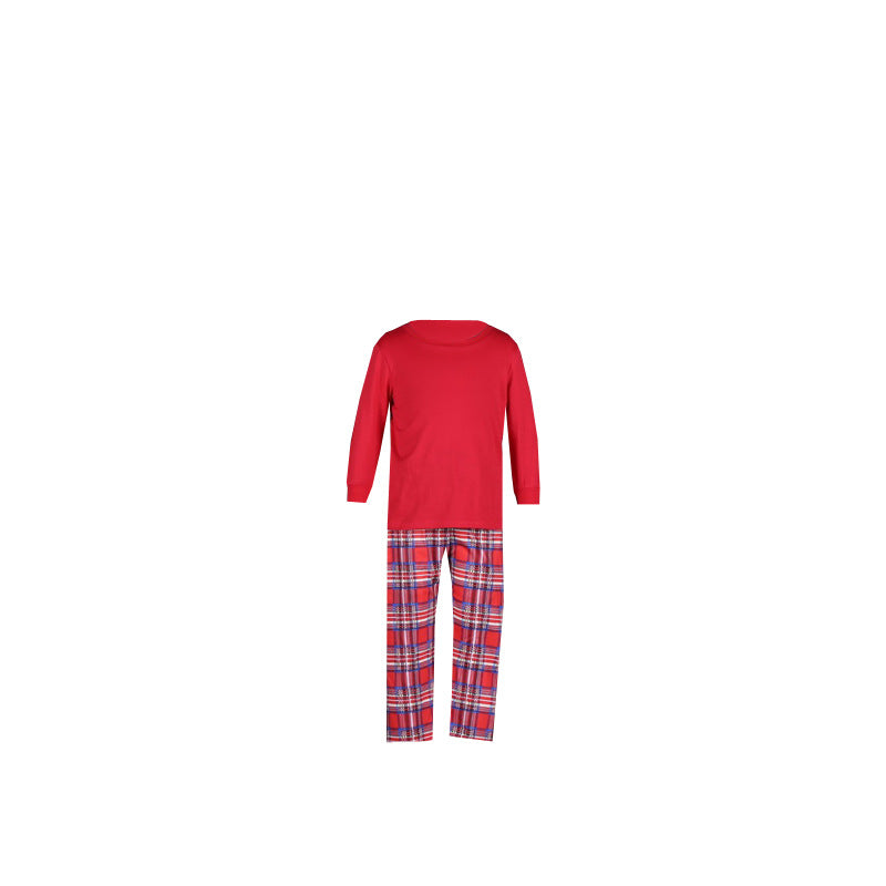 Drune | Weihnachten Langarm Pure Red Oberteil und Lange Karierte Hose Familienpassende Pyjamas-2