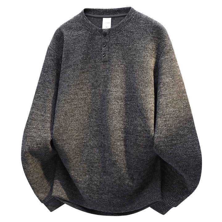 Herren Oversize Strukturierter Henley-Strickpullover mit dreifacher Knopfleiste Drune