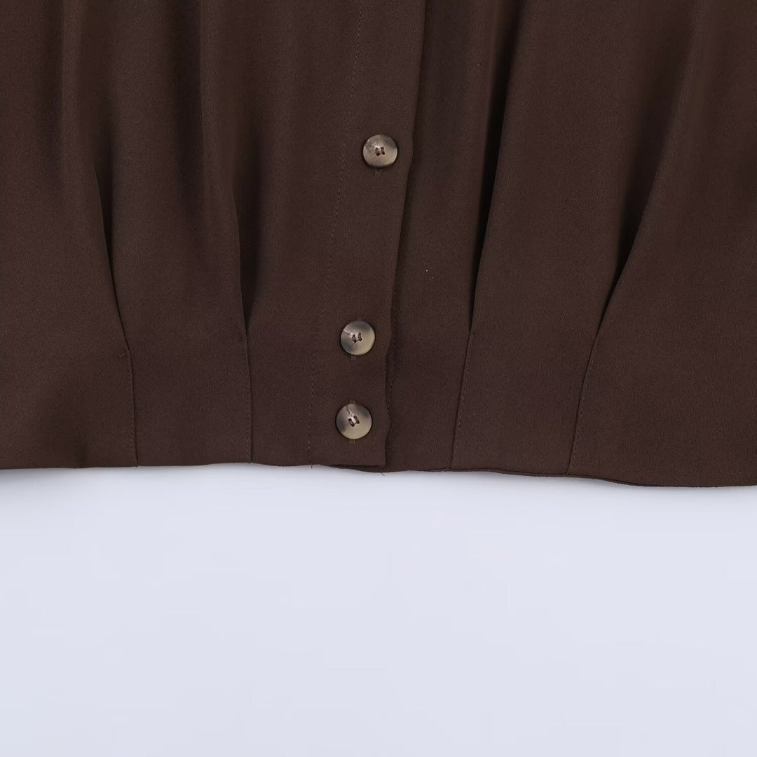Damen Cropped-Bluse mit Schulterklappen und taillierter Drapierung Drune
