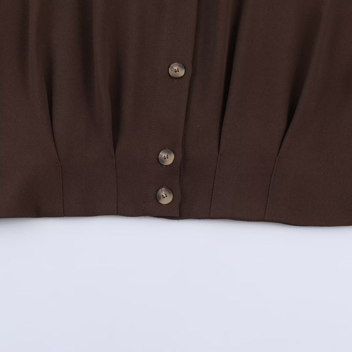 Damen Cropped-Bluse mit Schulterklappen und taillierter Drapierung Drune