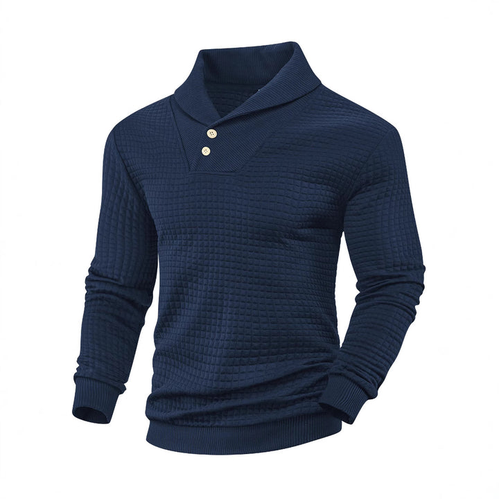 Herren nan eleganter Strickpullover mit Schalkragen, Knopfleiste am Ausschnitt und Karo-Waffelstruktur Drune