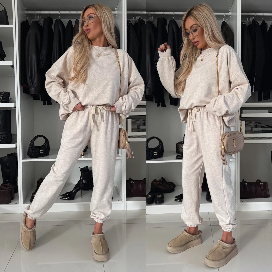 Damen weiches Lounge-Set aus Baumwollmix mit Tunnelzug und elastischen Bündchen Drune