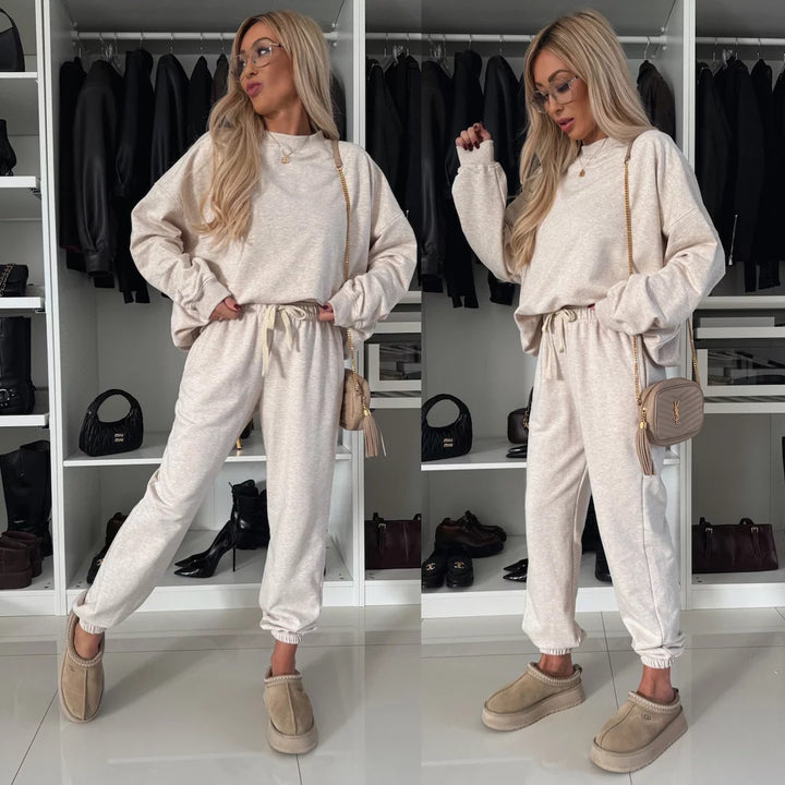 Damen weiches Lounge-Set aus Baumwollmix mit Tunnelzug und elastischen Bündchen Drune