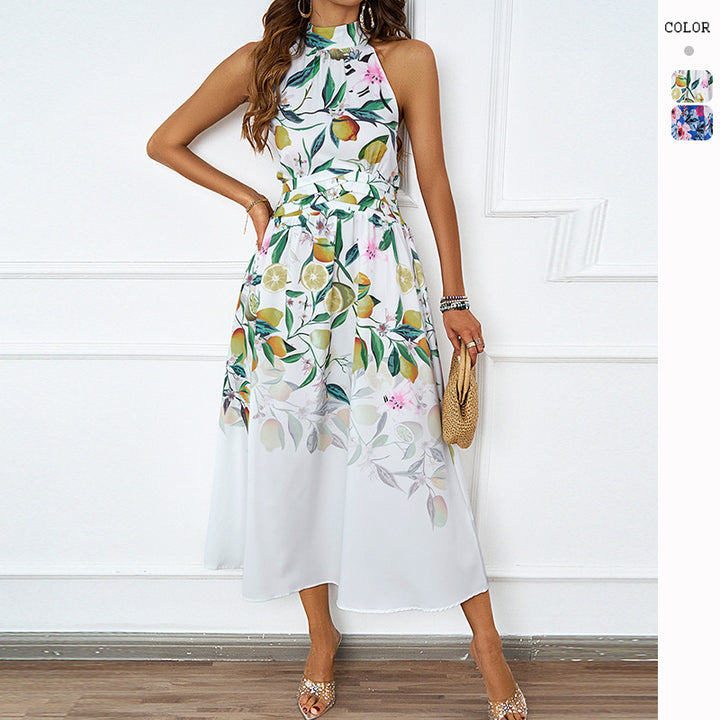 Damen Midi-Kleid mit Blumenmuster und asymmetrischem Saum Drune