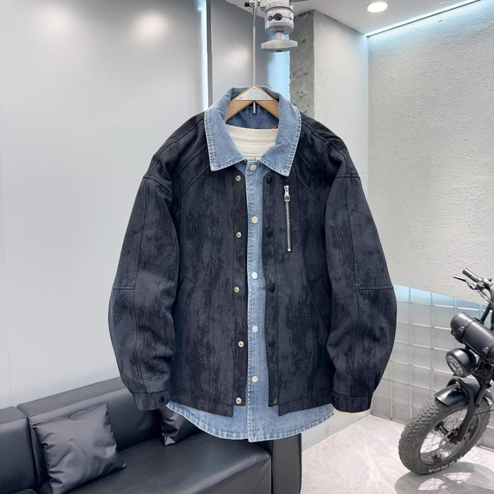 Herren Overshirt-Jacke mit Jeans-Innenblende und Reißverschluss-Brusttasche Drune