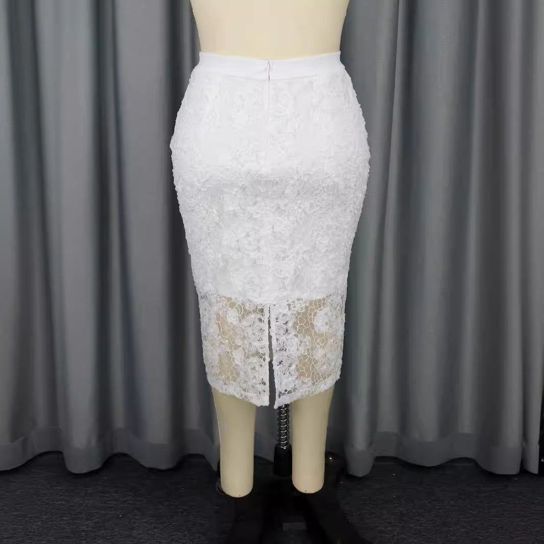 Damen Eleganter Spitzenrock mit floralen Akzenten Drune