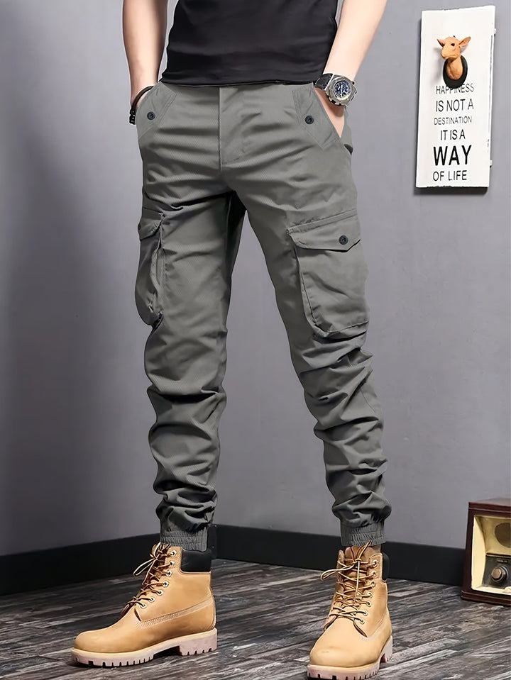 Herren Cargo-Joggerhose mit elastischem Bund, Tunnelzug und Multifunktionstaschen Drune