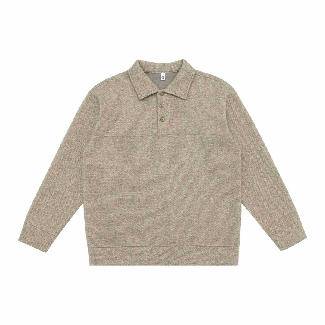 Unisex Feinstruktur-Polokragenpullover mit halber Knopfleiste und geripptem Saum Drune