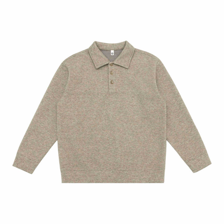 Unisex Feinstruktur-Polokragenpullover mit halber Knopfleiste und geripptem Saum Drune
