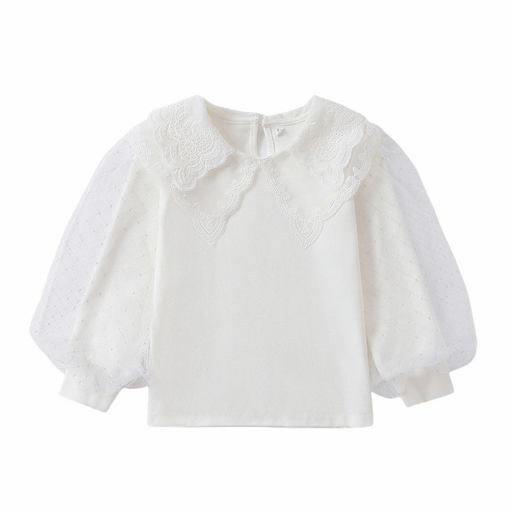 Mädchen Bluse mit romantischen Tüllärmeln und eleganten Spitzenakzenten Drune
