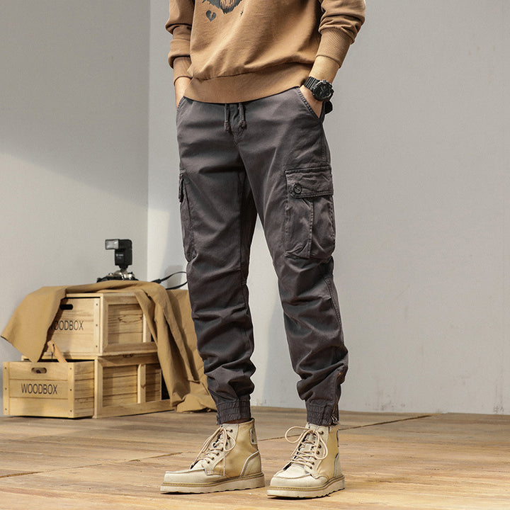 Herren Robust geschnittene Canvas-Cargo-Jogginghose mit Tunnelzugbund, Knieabnähern und elastischen Knöchelabschlüssen Drune