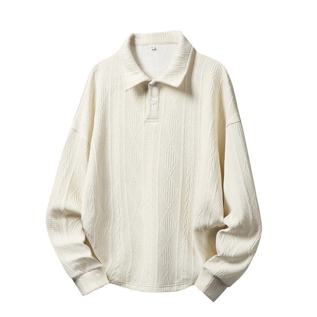 Unisex Texturierter Polo-Strickpullover im Boxy-Schnitt mit Diamantmuster und halber Knopfleiste Drune