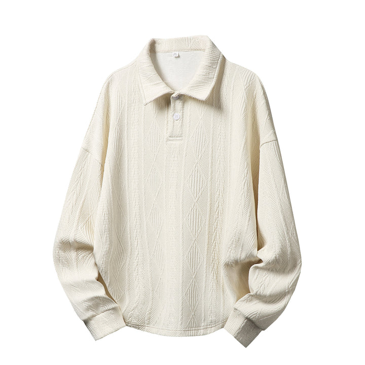 Unisex Texturierter Polo-Strickpullover im Boxy-Schnitt mit Diamantmuster und halber Knopfleiste Drune