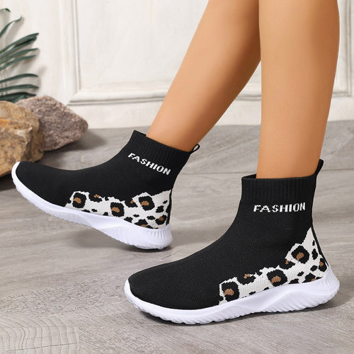 Damen modische Sockensneaker mit animalischem Muster und elastischem Obermaterial Drune