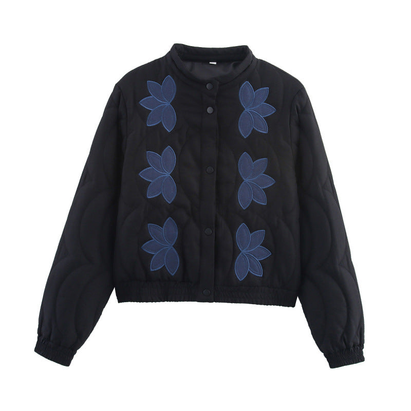 Damen gesteppte Jacke mit floralen Applikationen und elastischen Bündchen Drune