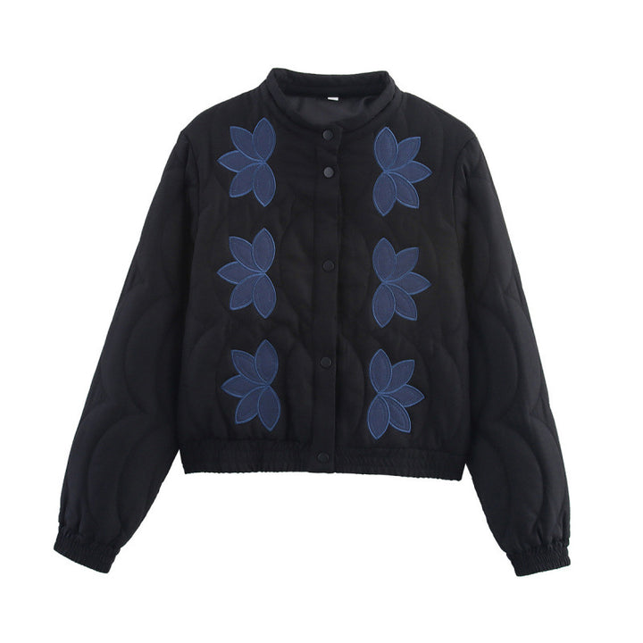 Damen gesteppte Jacke mit floralen Applikationen und elastischen Bündchen Drune