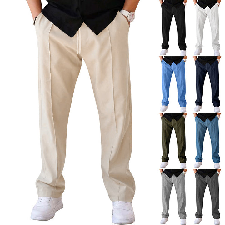 Herren Gerade geschnittene Freizeit-Hose mit Bundzug, Bügelfalte und Eingrifftaschen Drune
