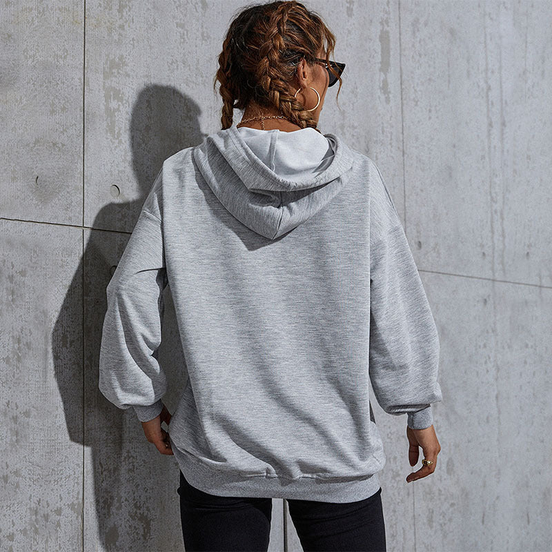 Damen Oversize-Kapuzenpullover mit Kängurutasche und Schmetterling-Stickerei Drune