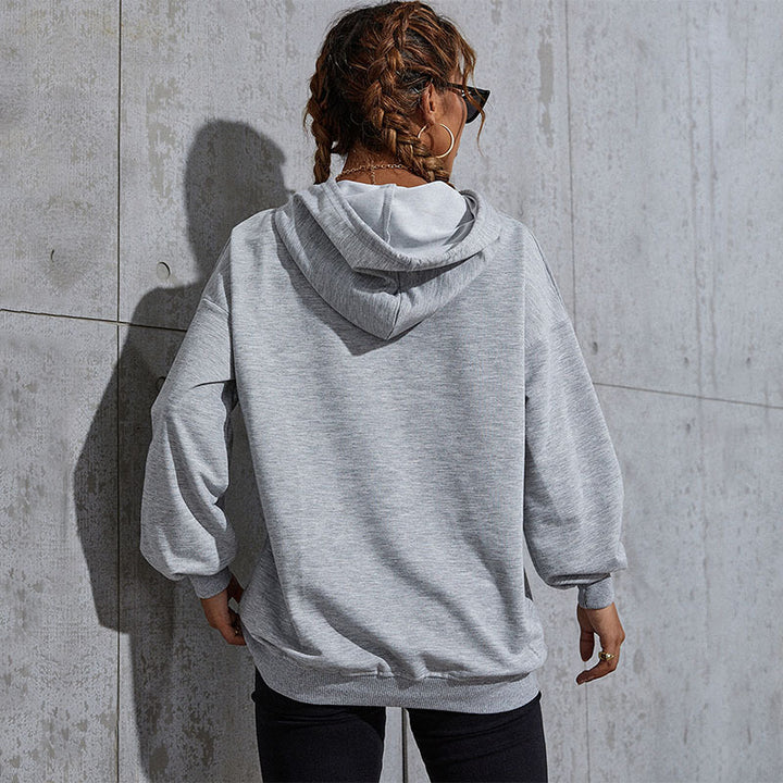 Damen Oversize-Kapuzenpullover mit Kängurutasche und Schmetterling-Stickerei Drune