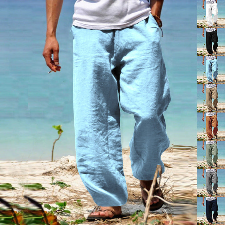 Herren nan lässige Strandhose im Palazzoschnitt aus atmungsaktivem Leinen-Baumwollmix mit Komfortbund Drune
