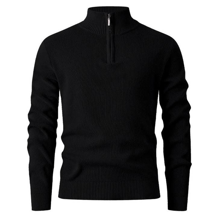 Herren Feinstrick‑Halbzip‑Pullover mit geripptem Mockneck und schlanker Passform Drune