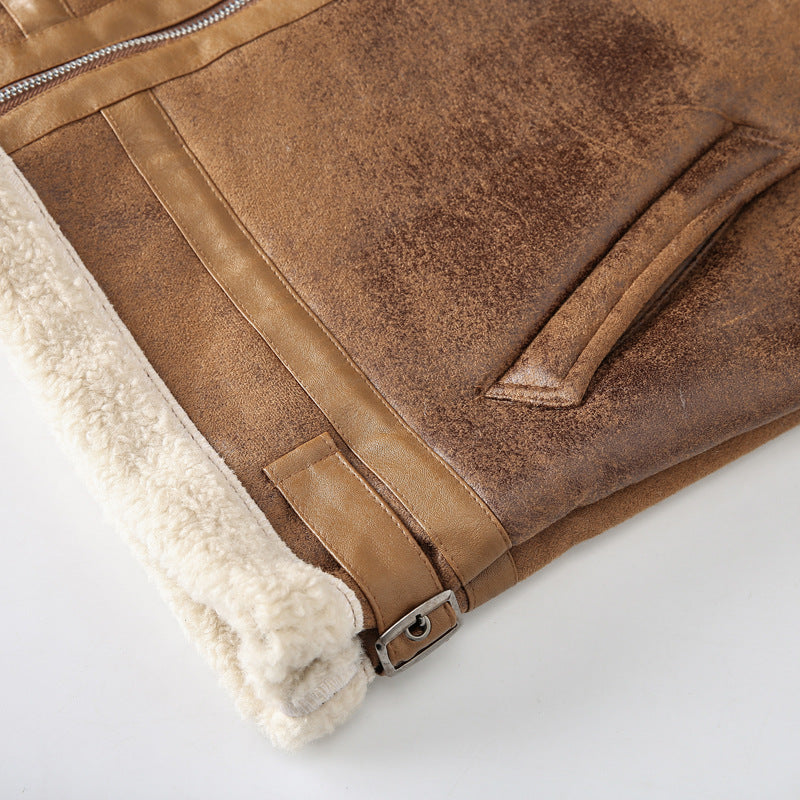 Herren Fliegerjacke mit Lammfellfutter und Vintage Kunstlederoptik Drune