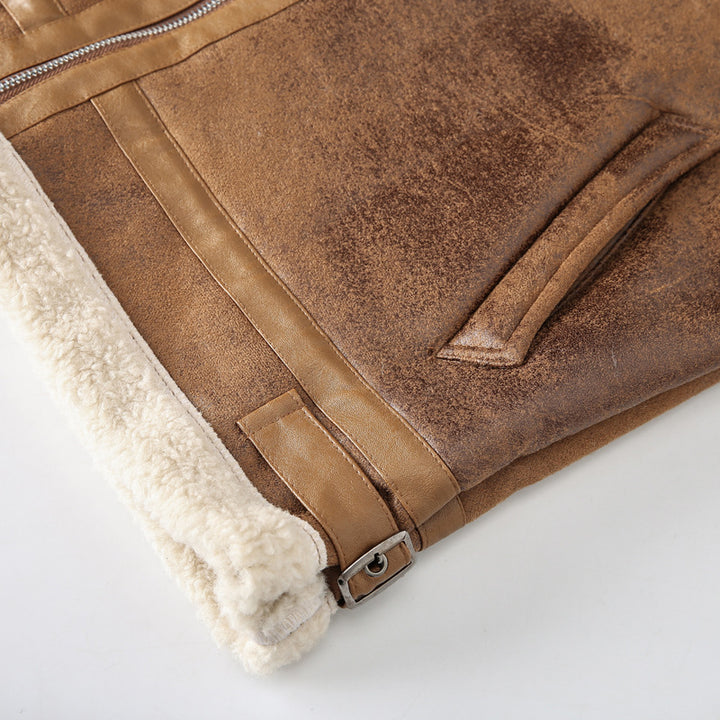 Herren Fliegerjacke mit Lammfellfutter und Vintage Kunstlederoptik Drune