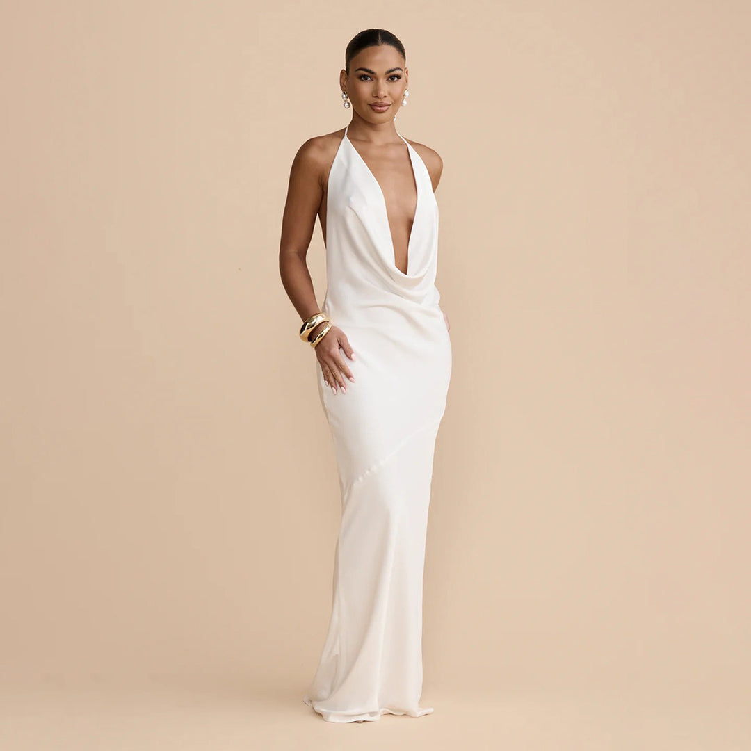 Damen Elegantes Wickelkleid mit schickem Wasserfall-Ausschnitt und perlenverziertem Detail Drune