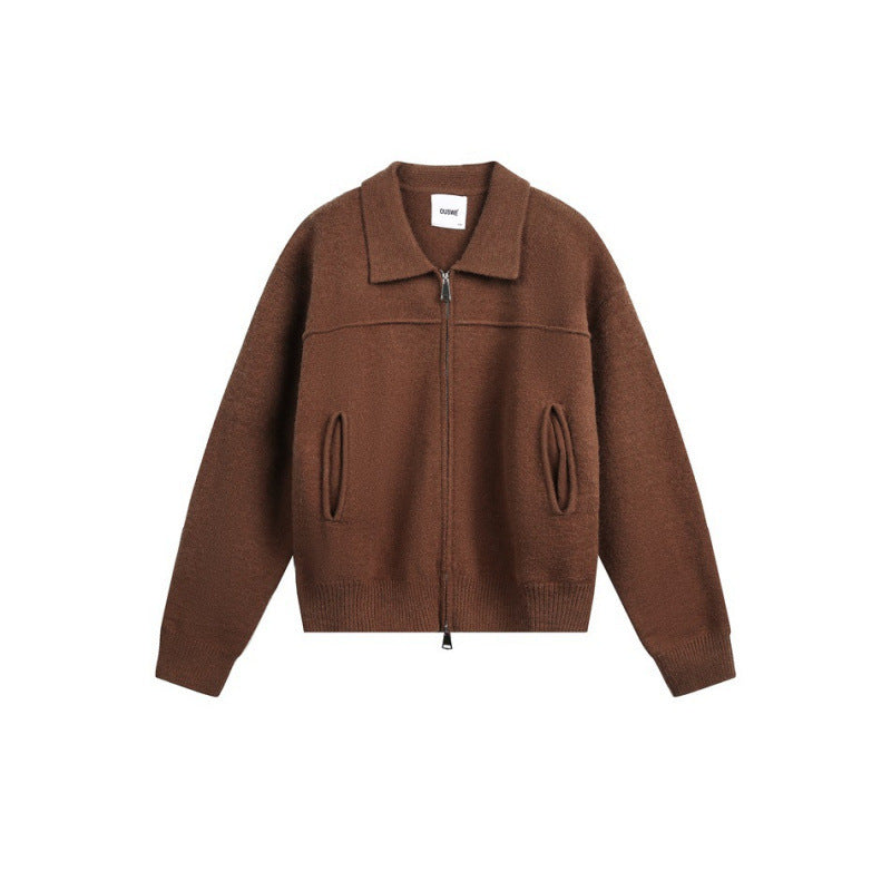 Herren Gestrickte Zipjacke mit Hemdkragen, Rippbündchen und verdeckten Eingrifftaschen Drune