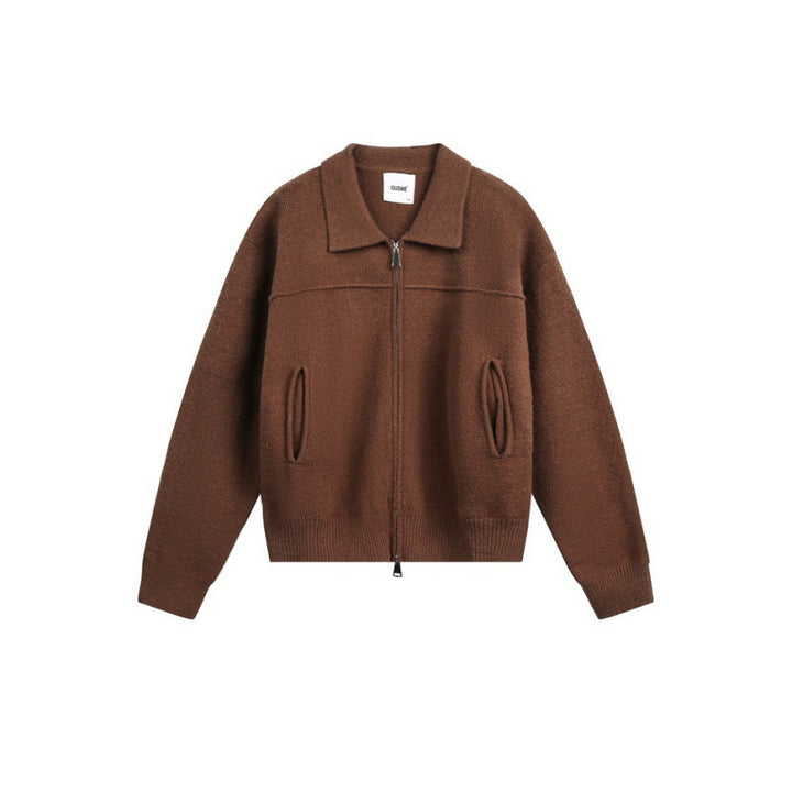 Herren Gestrickte Zipjacke mit Hemdkragen, Rippbündchen und verdeckten Eingrifftaschen Drune