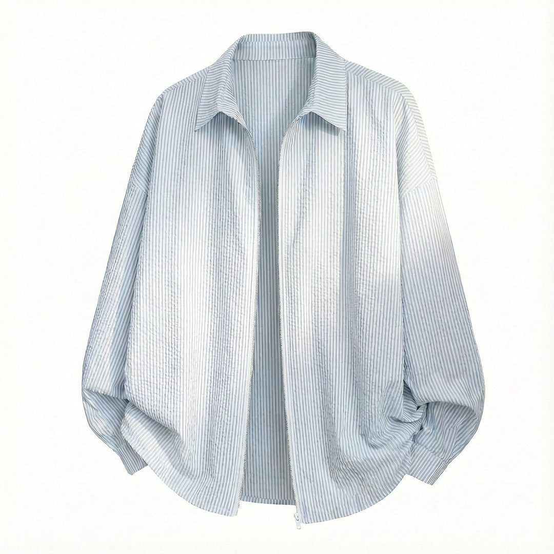Unisex Oversize Hemdjacke aus Crinkle-Baumwollmix mit durchgehendem Reißverschluss Drune