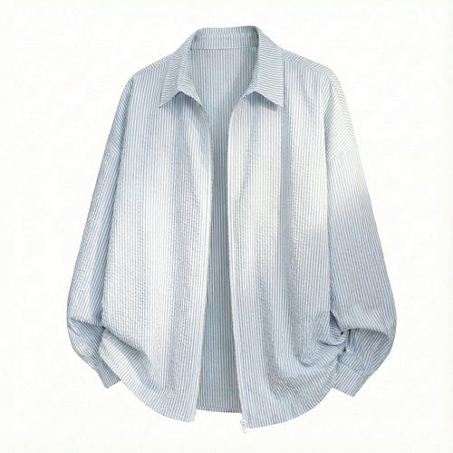 Unisex Oversize Hemdjacke aus Crinkle-Baumwollmix mit durchgehendem Reißverschluss Drune