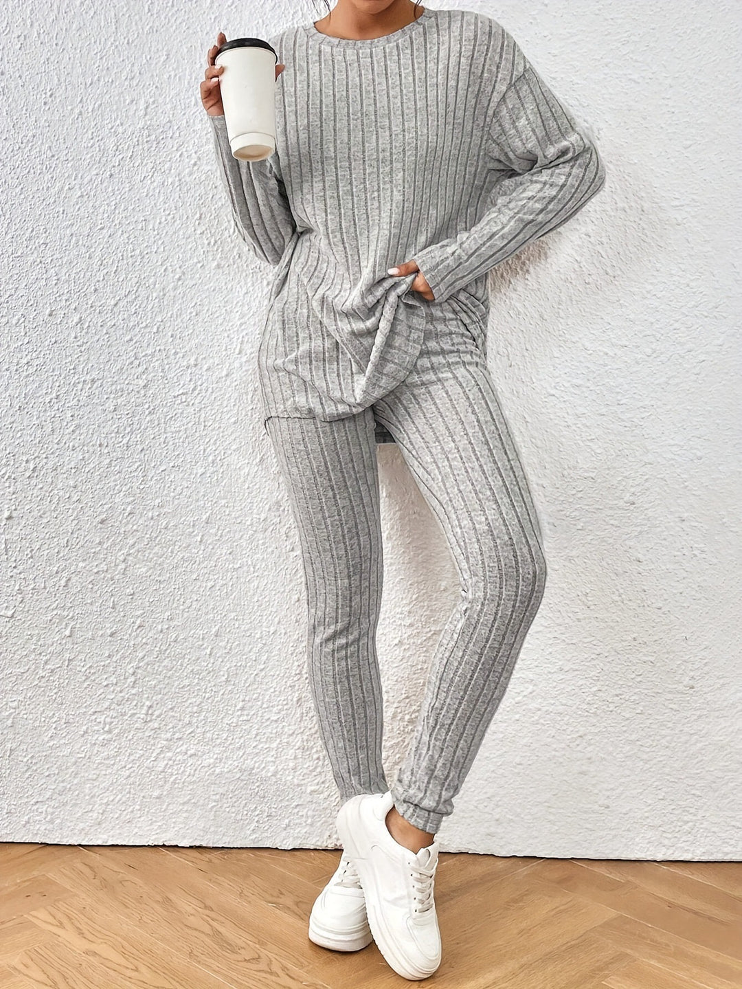 Damen lässiges Strick-Crop-Set mit weitem Schnitt Drune