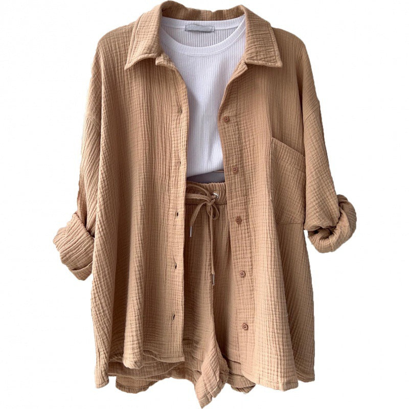 Damen lässige Oversized-Hemdjacke mit Gürtel Drune