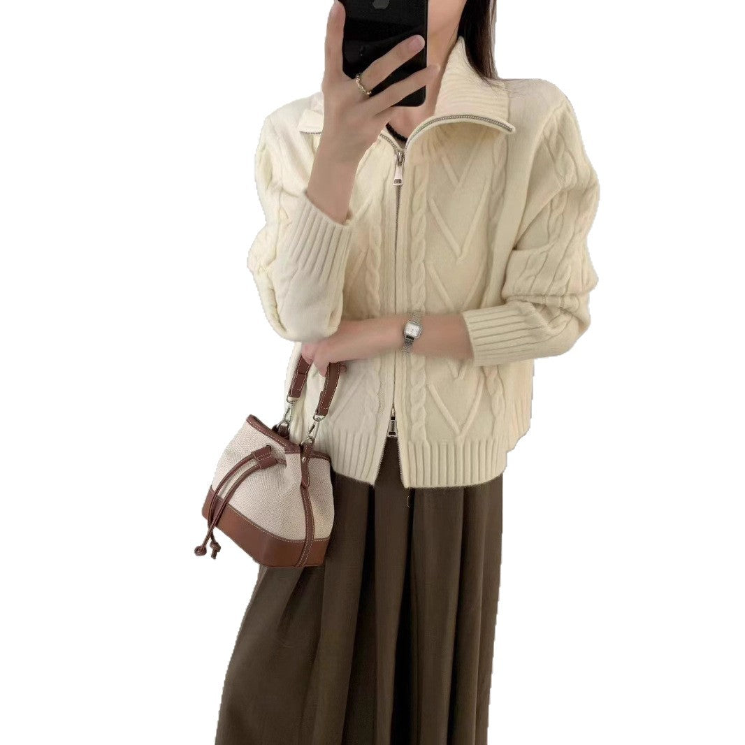 Damen Strickjacke mit Zipper und modernem Kabelmuster Drune