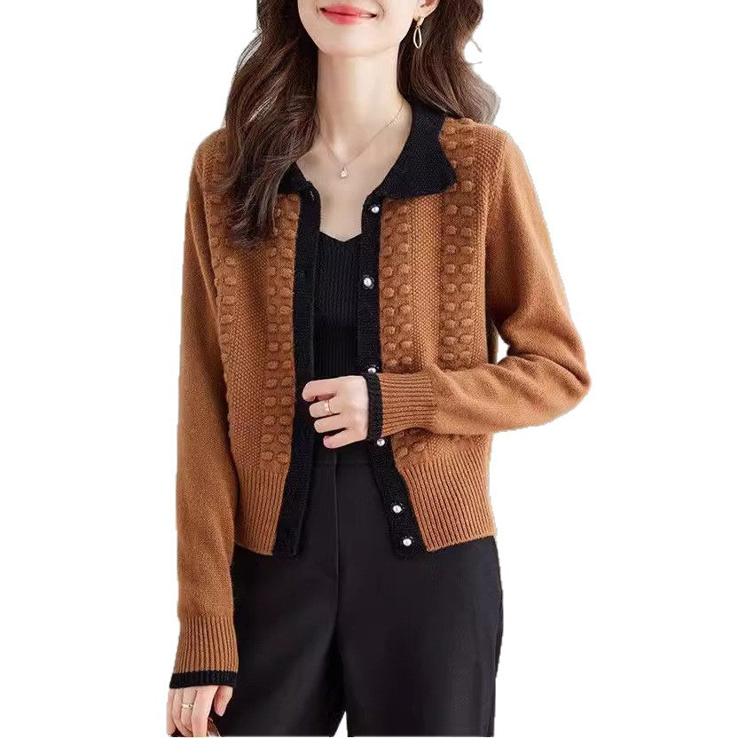 Damen Strickjacke mit elegantem Kragen und Knopfdetail Drune